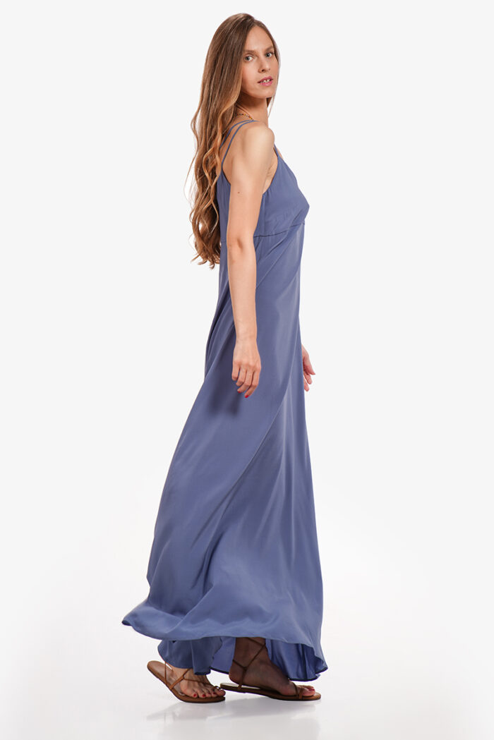 Duga plava svilena VALERIA haljina na bretele.