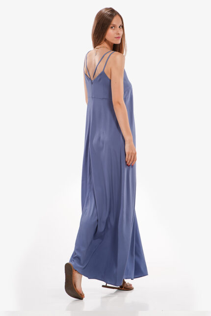 Duga plava svilena VALERIA haljina na bretele.