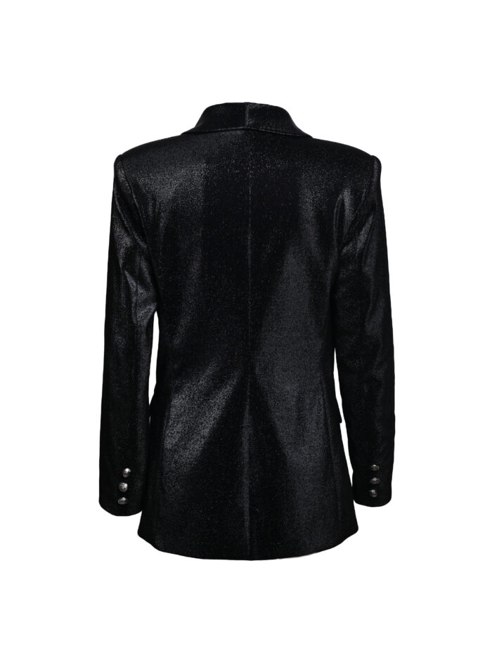 Black LETITIA blazer featuring sparkling squin pictured on ghost mannequin.